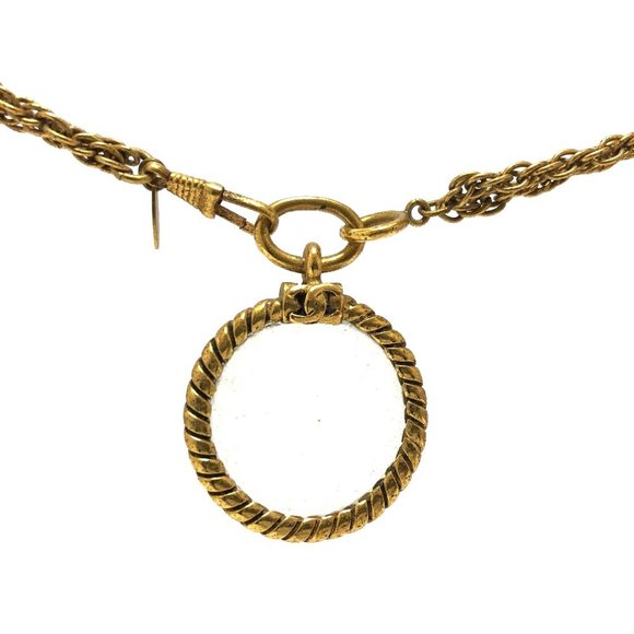 CHANEL Vintage Magnifying Glass Chain Necklace Metal Women's Gold